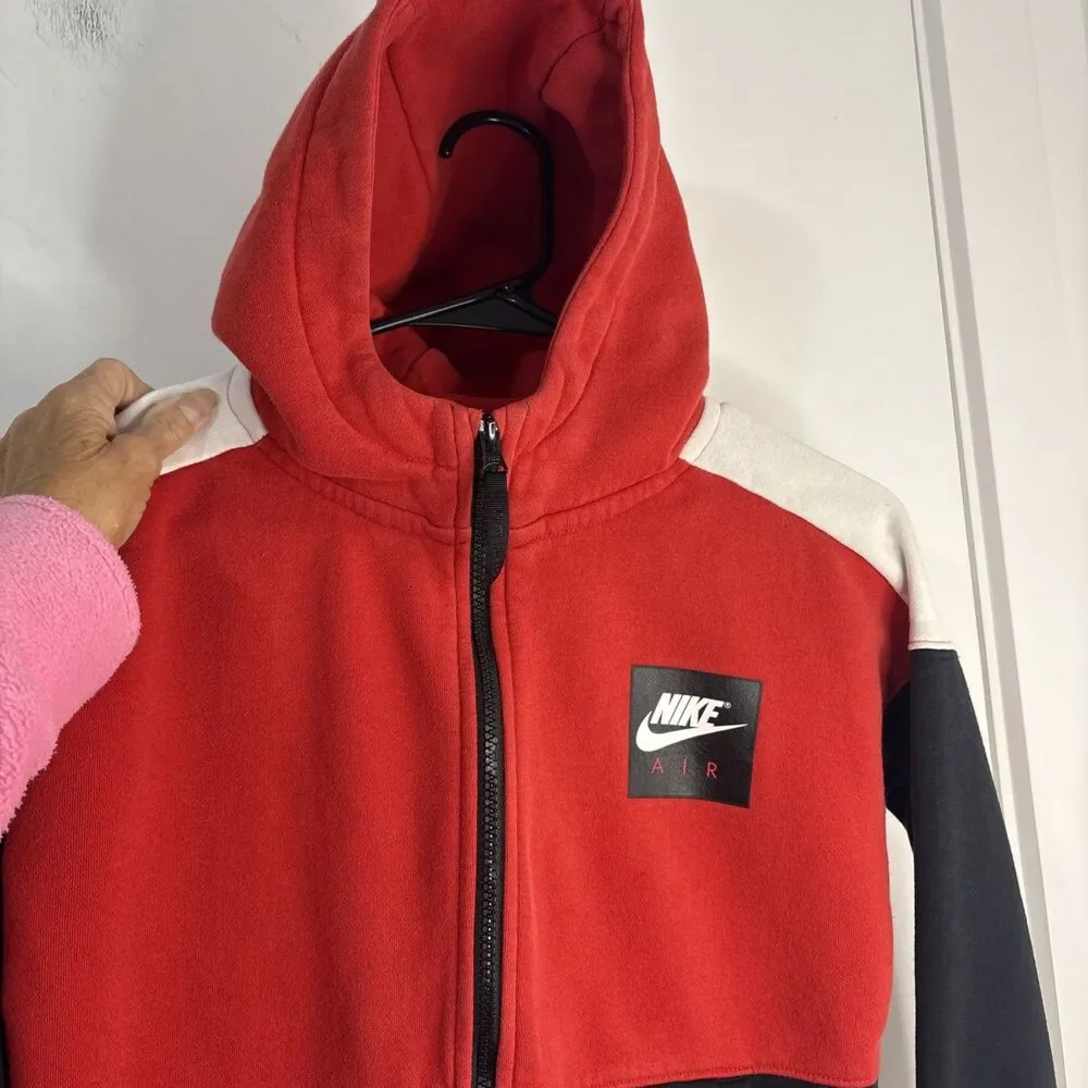 Nike Air Sweatshirt Boys Large Hoodie Full Zip Fleece Red Black Pockets Big Boys
